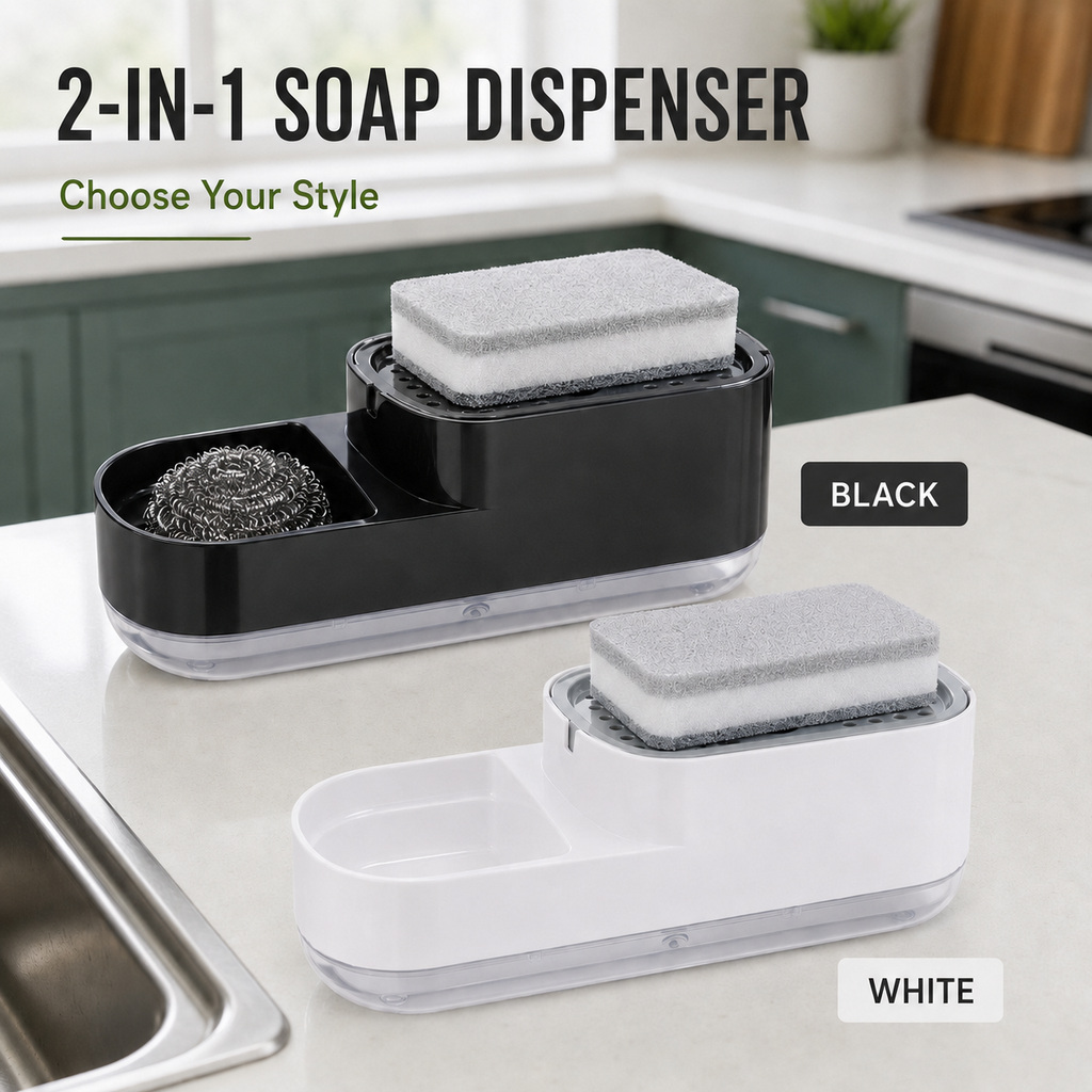 2-in-1 Press Soap Dispenser & Sponge Holder